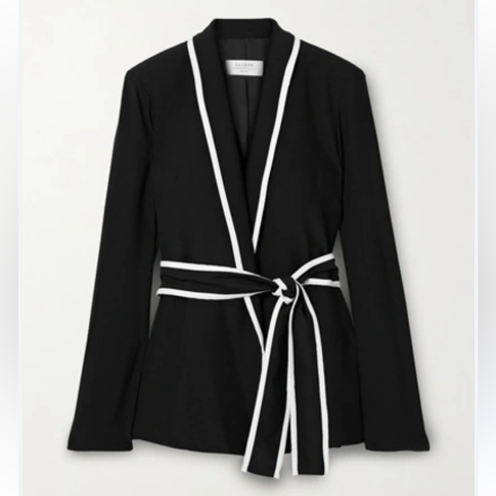 La Ligne Belted Crepe Tuxedo Wrap Jacket